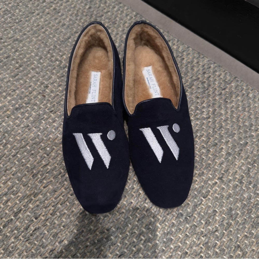 Sarah Flint x Wunderkind “W” Navy Blue Suede Slipper Flats Size 36 Women’s - Picture 6 of 7